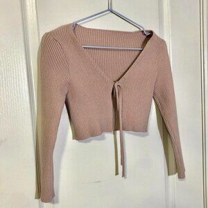 pink cardigan with strings to tie